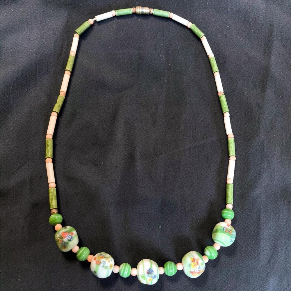 Vintage Artisan Lampwork Glass Floral Choker Necklace